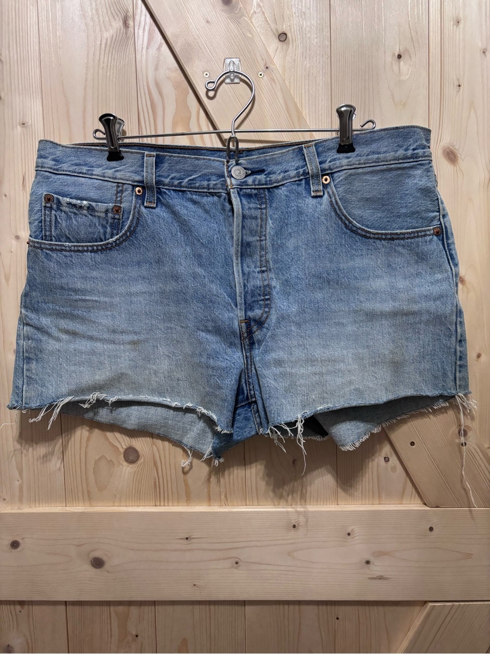 Levi's Light Wash Frayed Denim Cutoff Shorts